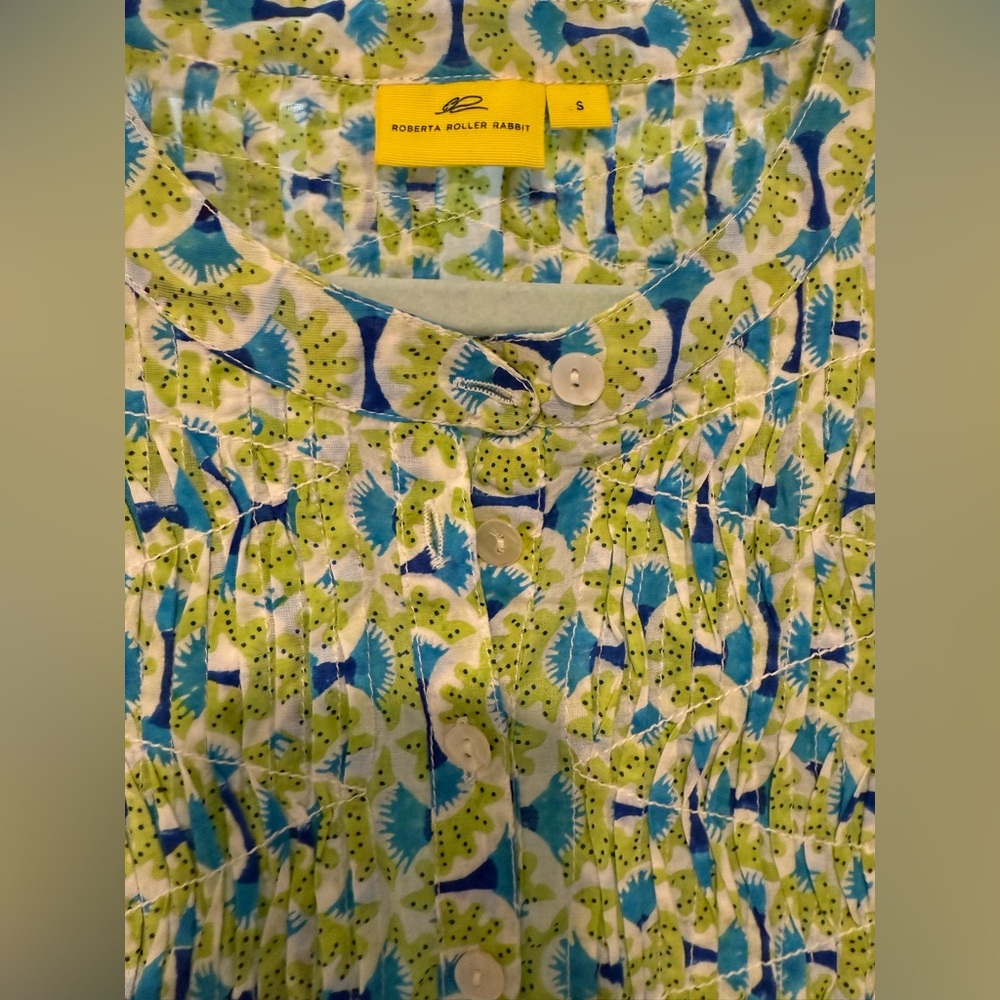Roberta Roller Rabbit Blue & Green Patterned Dress - perfect condition! 🥑🦎🍋🟩♻️🪲 - Picture 3 of 6